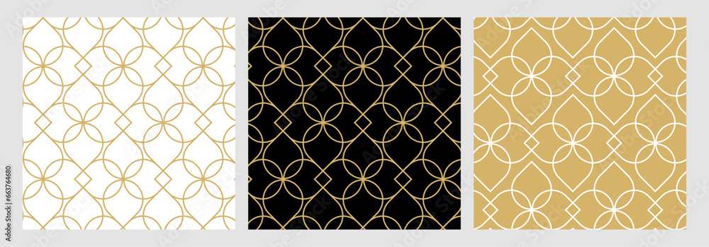 Luxury gold background pattern seamless geometric line floral circle abstract design vector set. Christmas collection.	