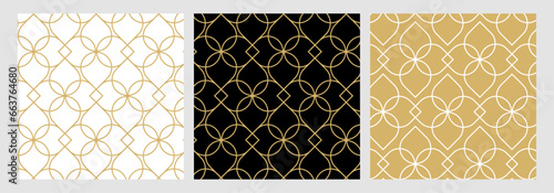 Luxury gold background pattern seamless geometric line floral circle abstract design vector set. Christmas collection. 