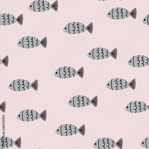 Hand drawn vector seamless cartoon fish pattern 