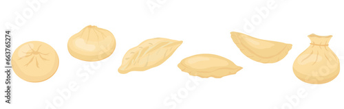  Dim Sum . Traditional Chinese dumplings. Kawaii asian food. Vector stock illustration. dumplings. isolated on white. Asian traditional cuisine. 