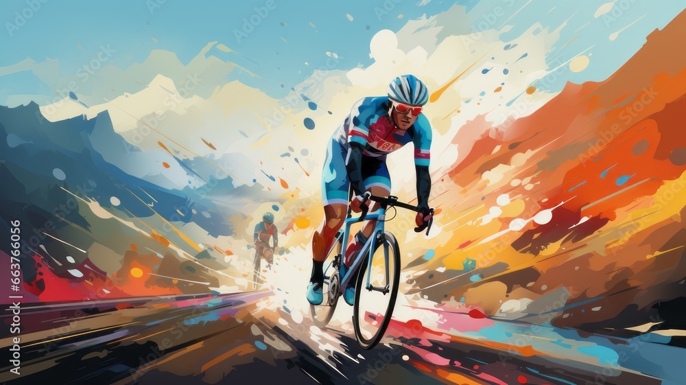 Dynamic Cycling Sport Flat Style Graphics - obrazy, fototapety, plakaty 
