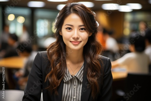 Portrait of young pretty Asian business woman in the office