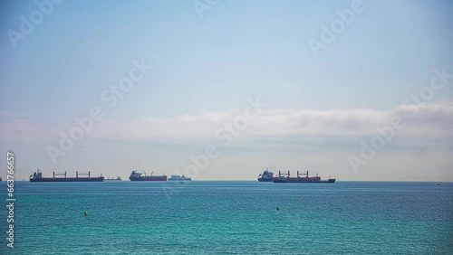 Ships And Sailboat Cruising In The Mediterranean Sea In Algeciras, Spain. timelapse