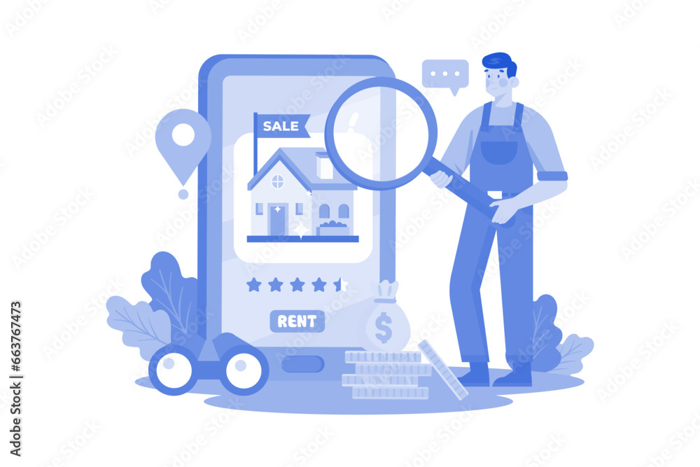 A man finding a house for rent on a mobile app