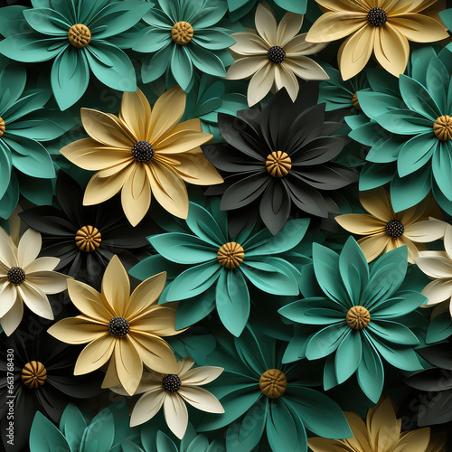 Papercut floral 3d plants flowers repeat pattern