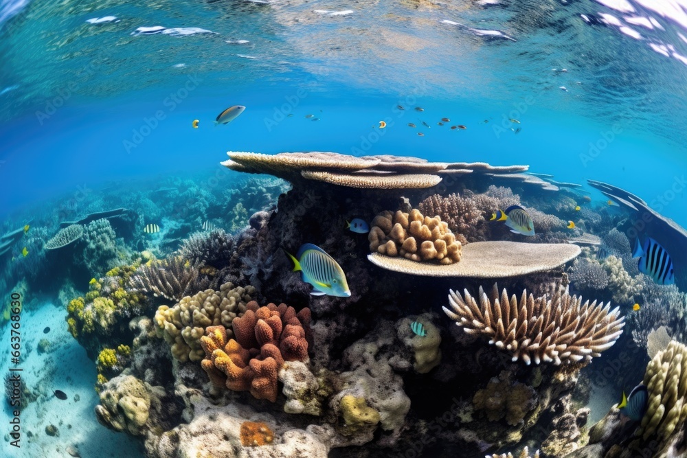 Fototapeta premium restored coral reef with vibrant marine life