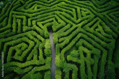 a leafy, green maze from an overhead perspective