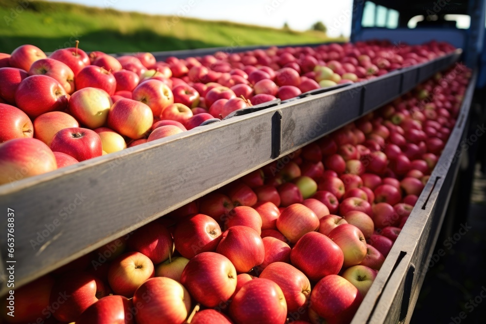 crates of vivid red apples loaded in a farm truck crates of vivid red apples loaded in a farm truck
