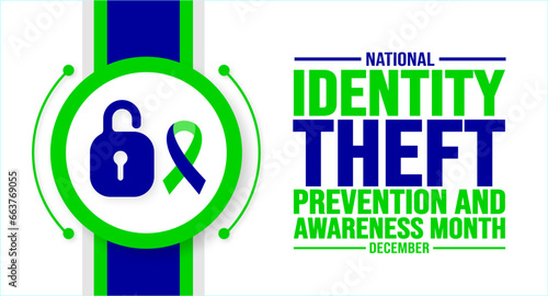 December is National Identity Theft Prevention and Awareness Month background template. Holiday concept. background, banner, placard, card, and poster design template with text inscription.