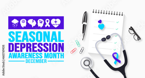 December is Seasonal Depression Awareness Month background template. Holiday concept. background, banner, placard, card, and poster design template with text inscription and standard color. vector