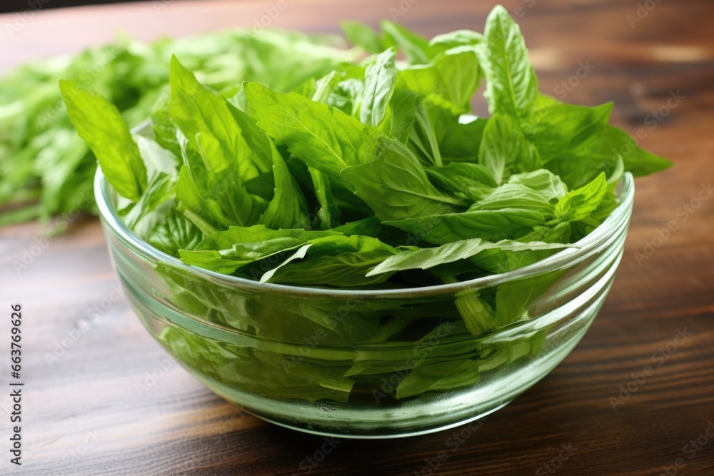 a clear glass bowl of green leafy veggies known for hormonal health a clear glass bowl of green leafy veggies known for hormonal health