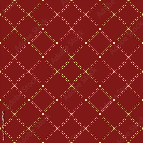 Geometric dotted vector pattern. Seamless red and golden dotted abstract modern texture for wallpapers and backgrounds