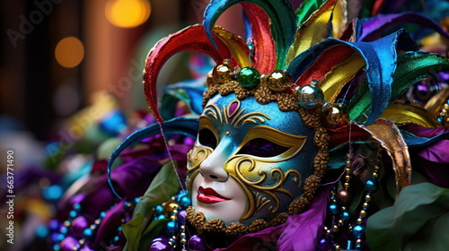 Mardi gras carnival mask background. AI © Oleksandr Blishch
