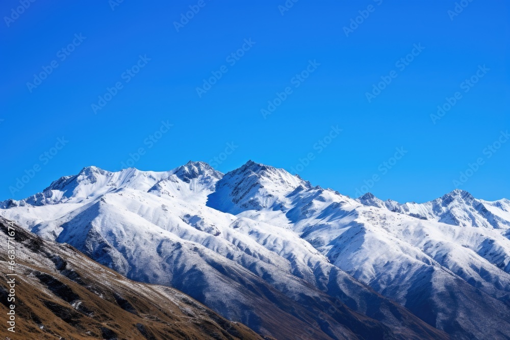 a snow-capped mountain backdrop under clear blue sky