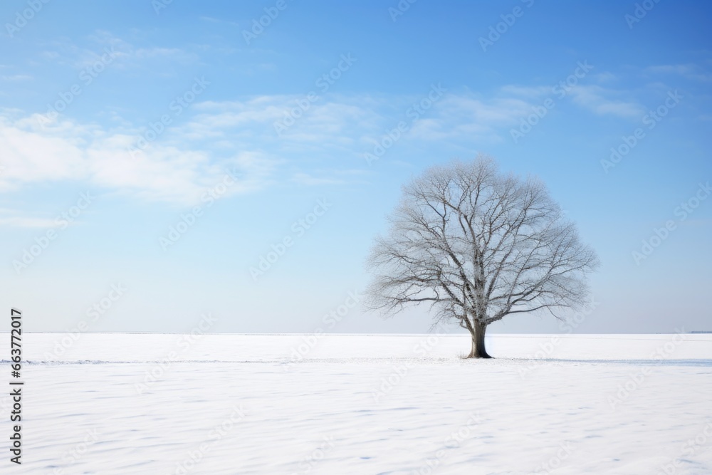 a single tree standing tall on a snowy plain a single tree standing tall on a snowy plain