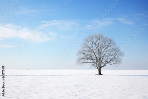 a single tree standing tall on a snowy plain