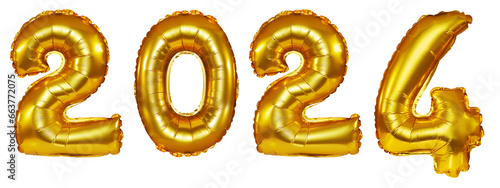 2024 golden mylar ballon isolated numbers for new year
