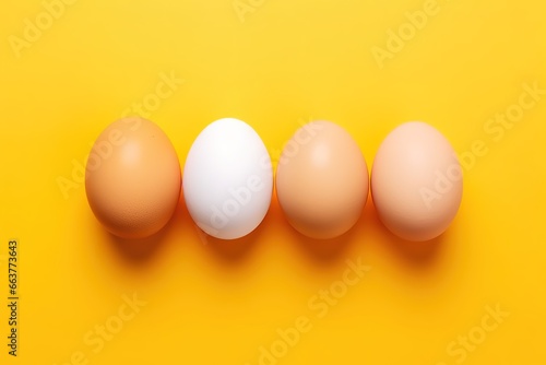 some healthy eggs in photo on yellow background. Generative Ai