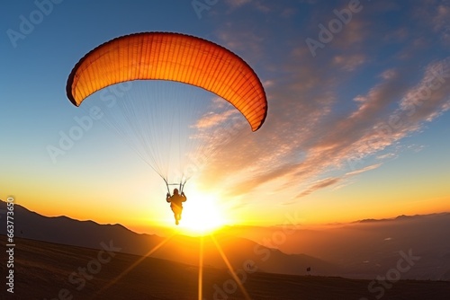paraglider silhouette taking off at sunrise