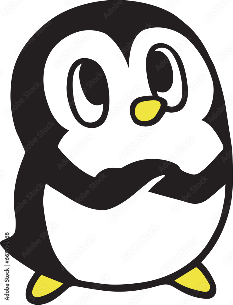 Obraz premium かわいいシンプルペンギン 腕を組んで考えるポーズ