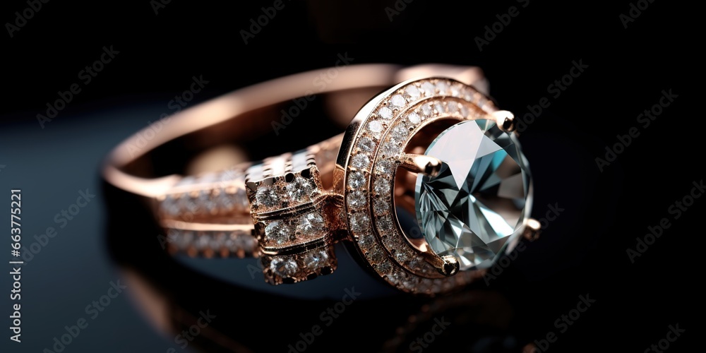 a pair of luxurious rings with luxurious jewels on black background. Generative AI a pair of luxurious rings with luxurious jewels on black background. Generative AI