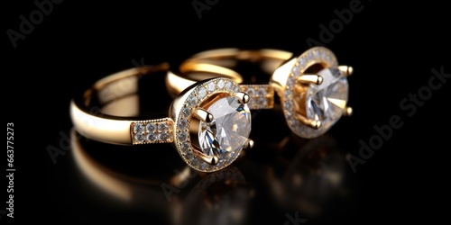  a pair of luxurious rings with luxurious jewels on black background. Generative AI