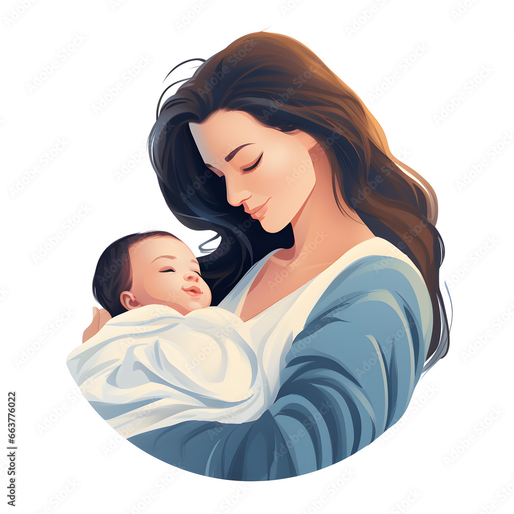 Mom and baby illustration isolated on white Mom and baby illustration isolated on white