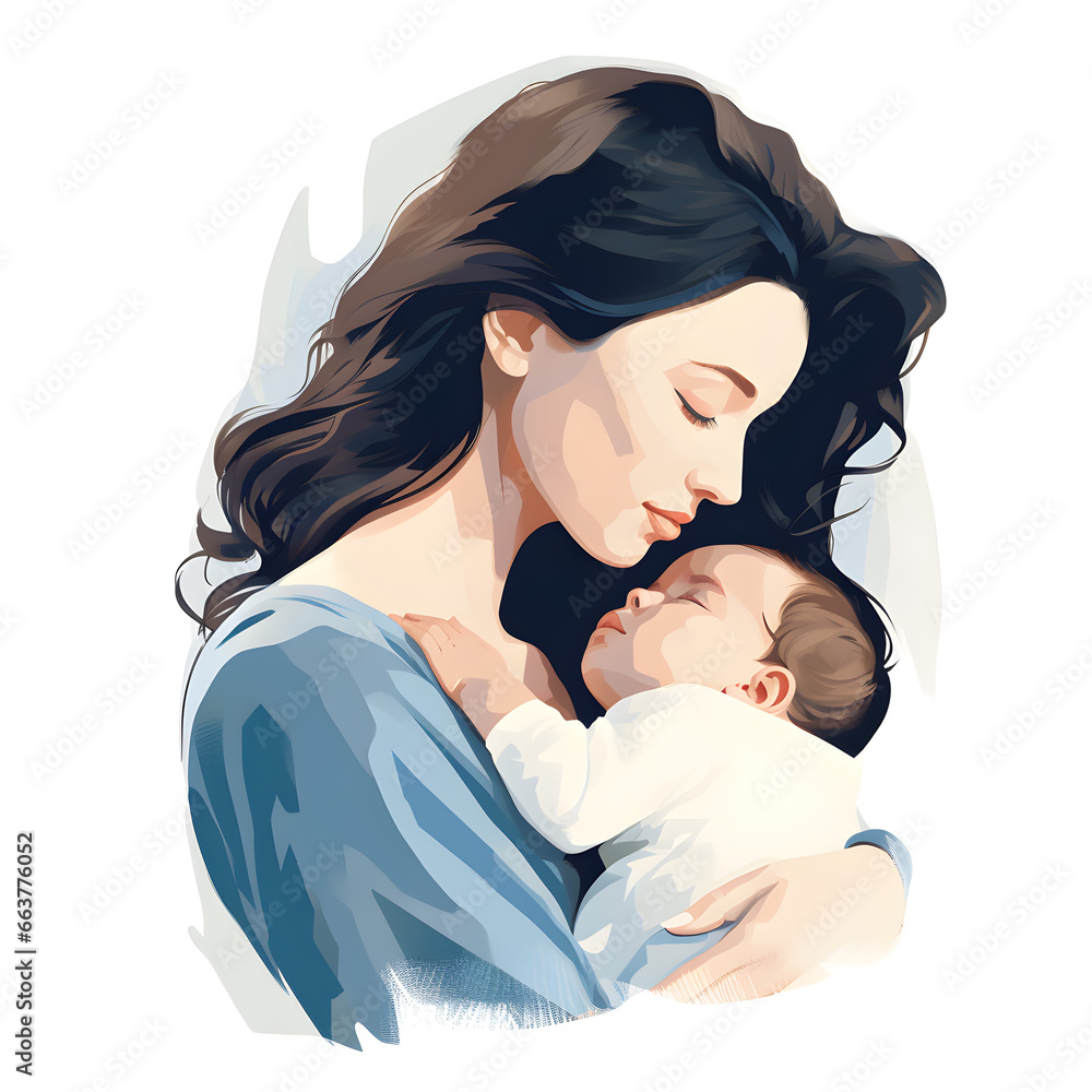 Mom and baby illustration isolated on white