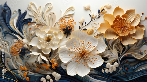 Luxury in Bloom: 3D Watercolor Flowers with Silver and Gold - Generative AI