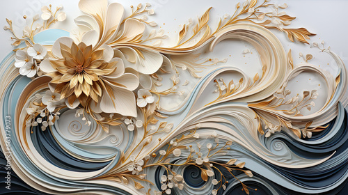Abstract Floralscapes: 3D Watercolor in Silver and Gold - Generative AI