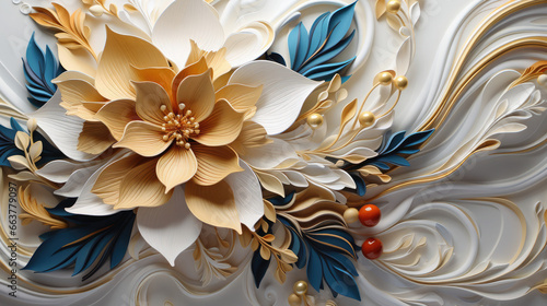 Artistic Fusion: 3D Watercolor Flowers with Silver and Gold Accents - Generative AI