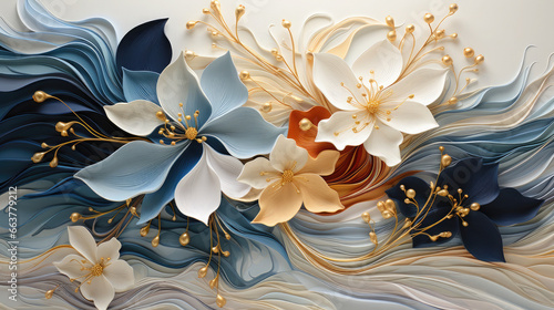 Silver and Gold Petals: 3D Watercolor Abstraction - Generative AI