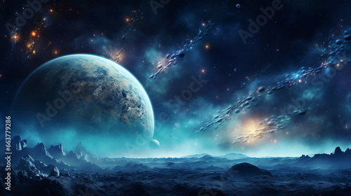 Panorama of a galaxy planets and stars