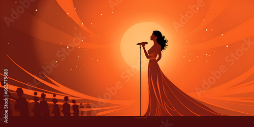 Illustration background of silhouette woman singing