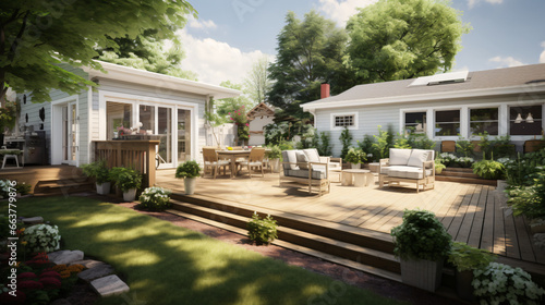 Amazing newly renovated backyard featuring a beautiful house © Nobel