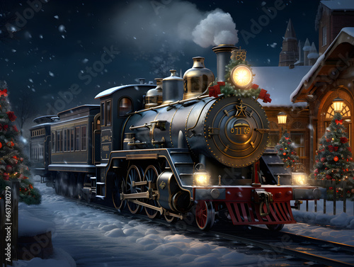 Winter Magic, Vintage Christmas Wonderland with Enchanted Locomotive