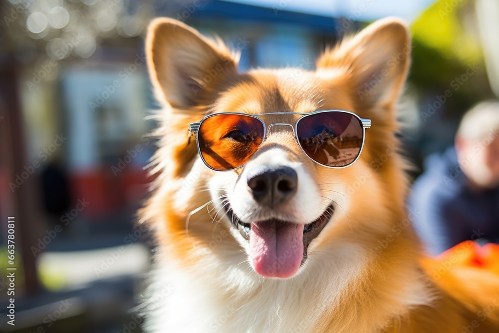 a dog wearing sunglasses on a sunny day