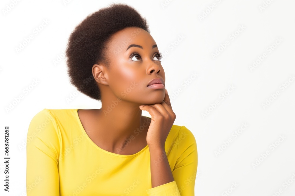 Thinking woman looking upward. Fictional characters created by Generated AI. Thinking woman looking upward. Fictional characters created by Generated AI.