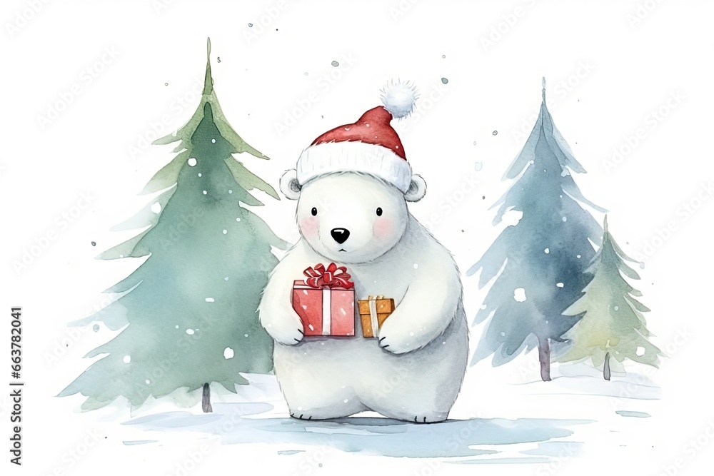 cute icebear christmas cartoon watercolor design