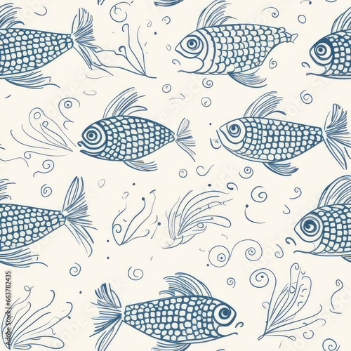 Fish underwater zentangle doodle repeat pattern ornament coloring