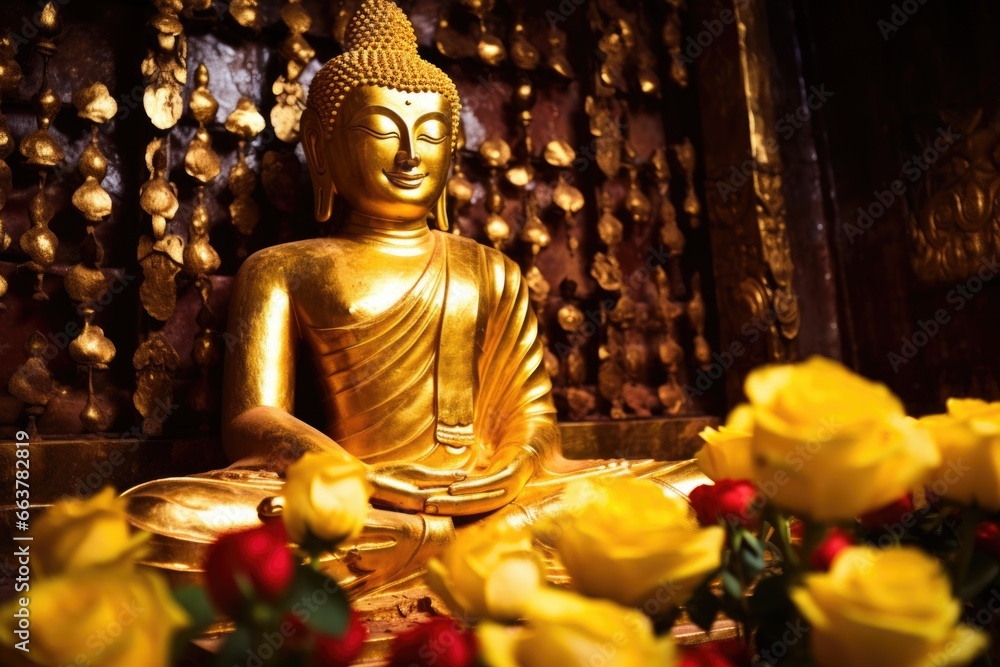 a golden buddha statue in a theravada temple