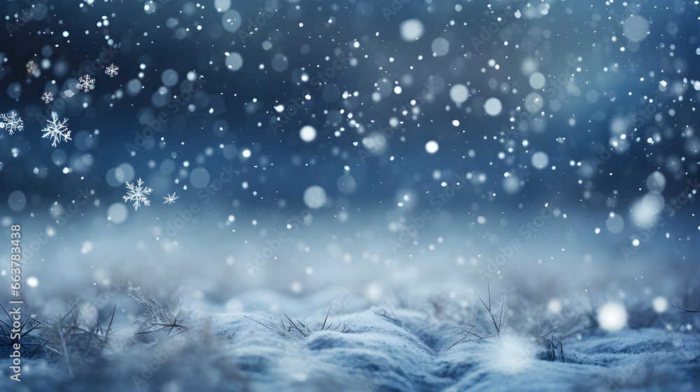 Fototapeta premium Winter Wonderland, Serene Snowscape with Falling Snowflakes