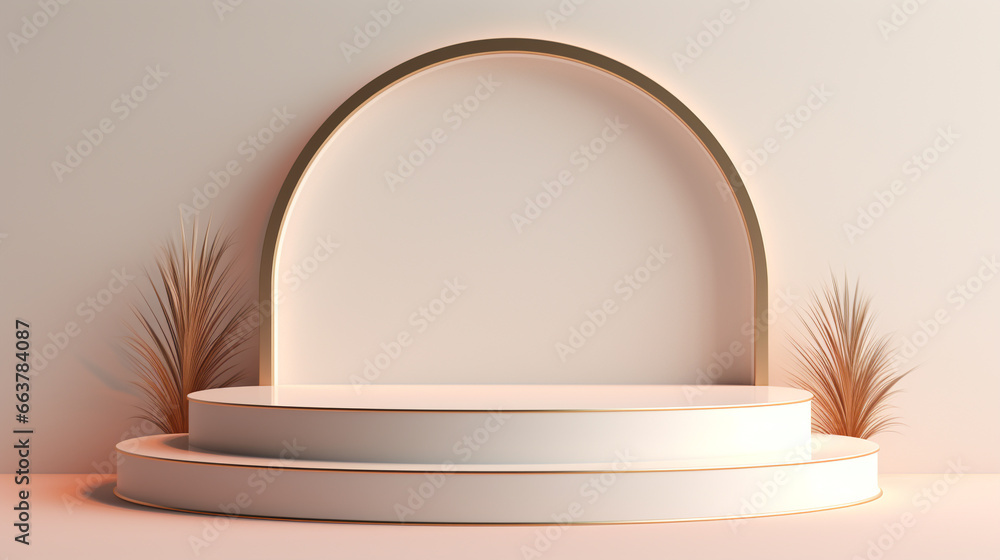 Product display stand with pastel pink background