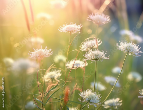 Sunny Meadow with Beautiful White Flowers Morning Look