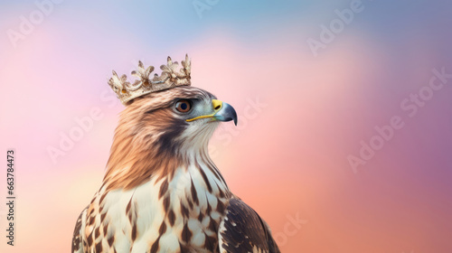 A hawks regal crown against a pastel sky