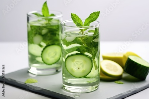 detox water with cucumber slices and mint leaves
