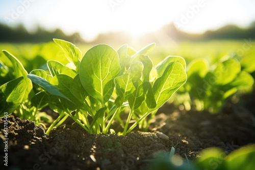 a lush, green spinach plant in afternoon sunlight