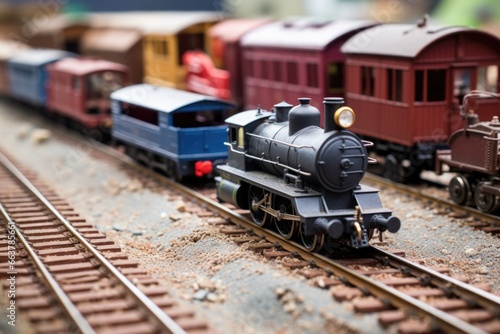 old train models arranged on a railway setup