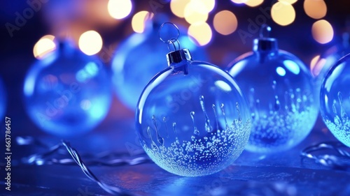 Bright Blue Christmas Lights Illuminating Holiday Decorations
