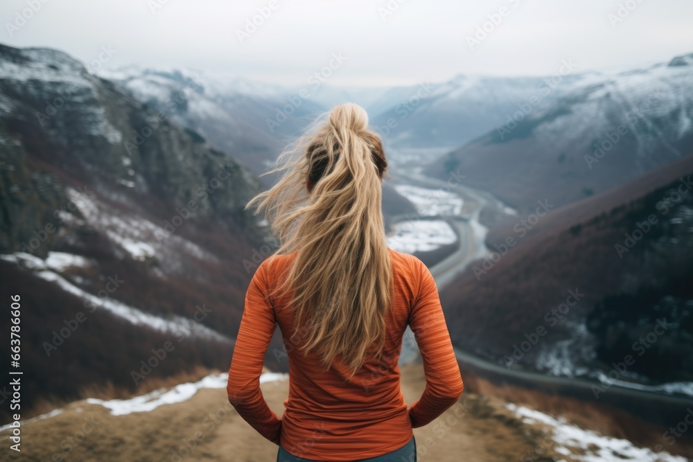 jogging woman outdoor sport in autumn mountain landscape